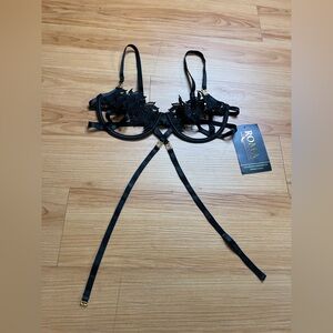 Roma Confidential Ebony Rose Waspie Bra Guipure Lace Black Sz M